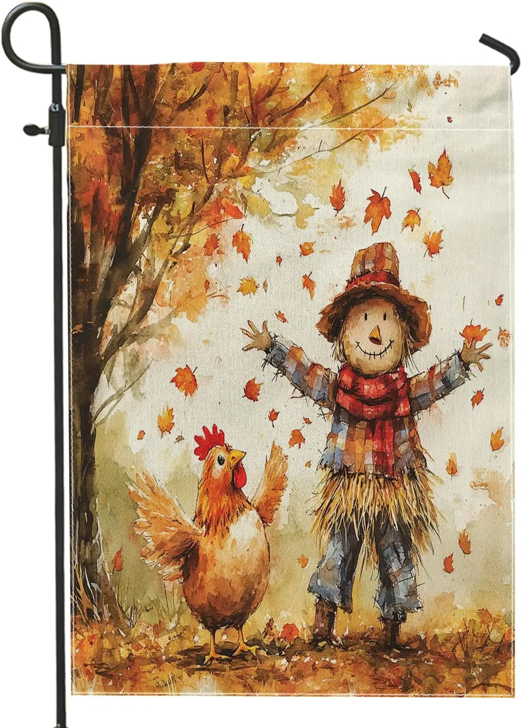Fall Chickens Chick Garden Flags 12”x18” Double Sided for Outside Decorative, Autumn Scarecrow Leaf Front Yard Small Canvas  LLE