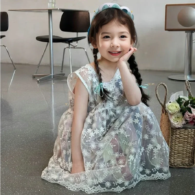 Girls Skirt 2026 Summer New Childrens Clothing Korean Style Girl Baby Retro Oil Painting Wind Fold Wear Vest Smock Halter Skirt