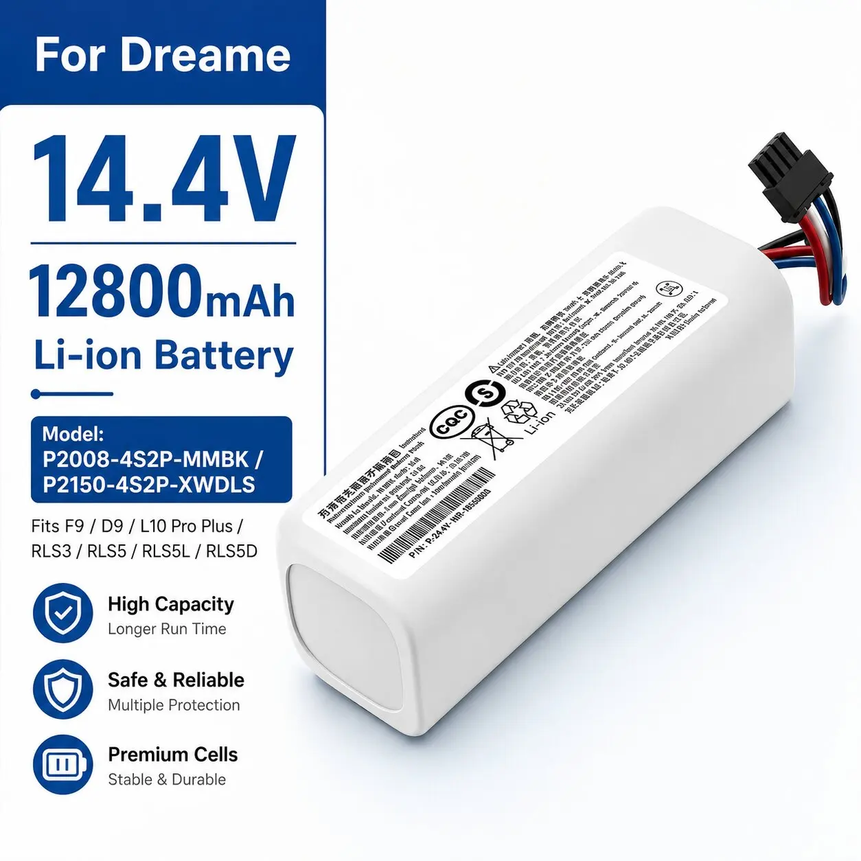 Schnelle EU-Lieferung 14,4V 12800mAh Li-Ionen-Ersatzakku Zubehör für Dreame D9 F9 D10 Plus L10 L10s Ultra Serie Saugroboter