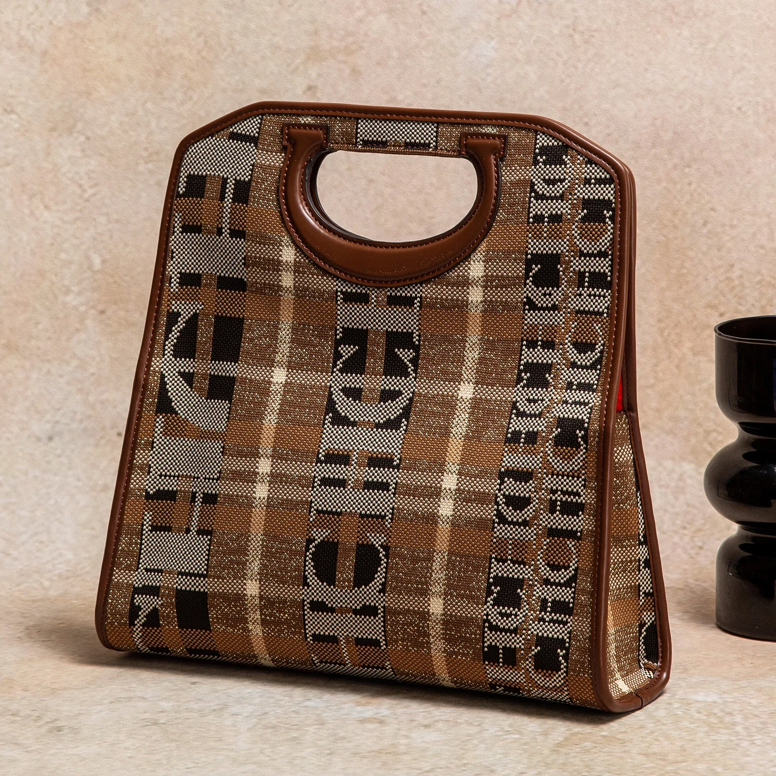 

Simple New Vintage Brown Checkered Weaving Mommy Handbag Women's Handbag