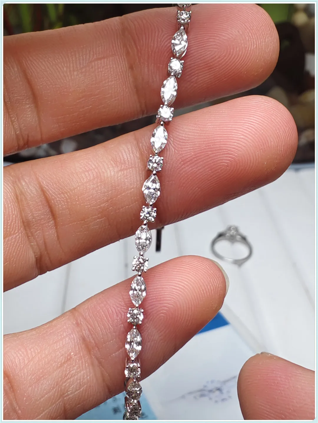 10K Gold Plated Solid Gold Laboratory Grown Diamond Marquise & Round 0.2CT Diamond Bracelet, 925 Silver Plated with 18K Gold, Pr