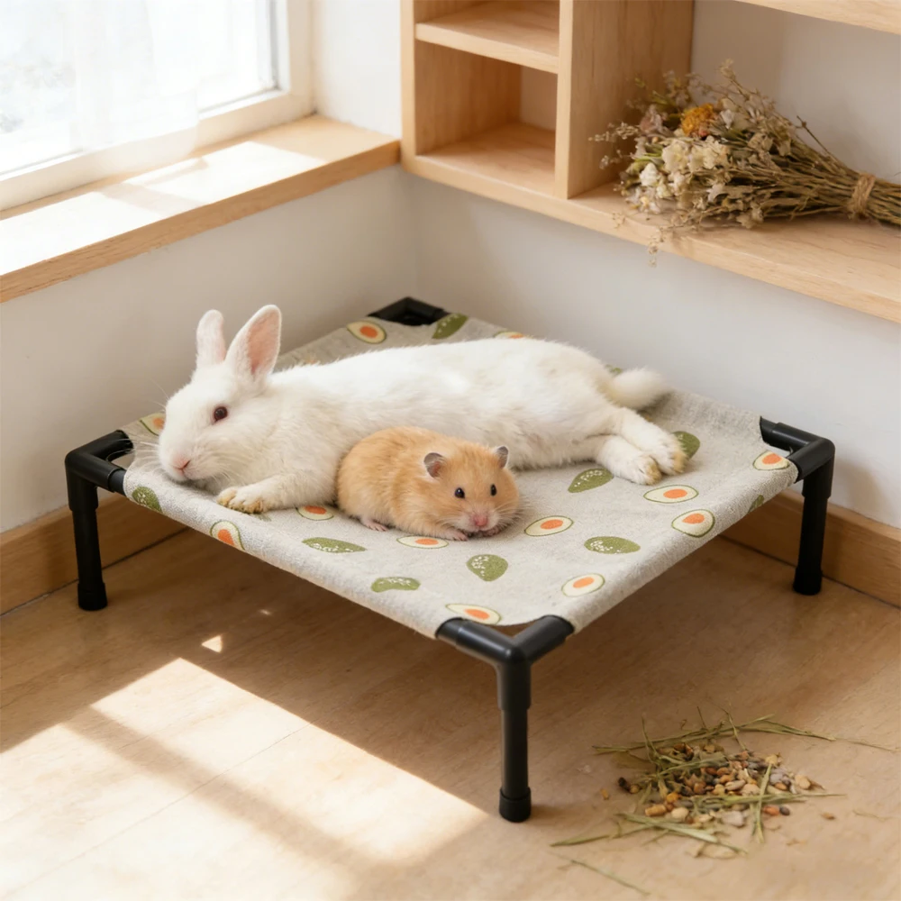 1 Stück Erhöhtes Haustierbett, Atmungsaktive Waschbare Kühlmatte für Kaninchen, Hamster, Katzen, Welpen, Innenbereich-Haustierhaus