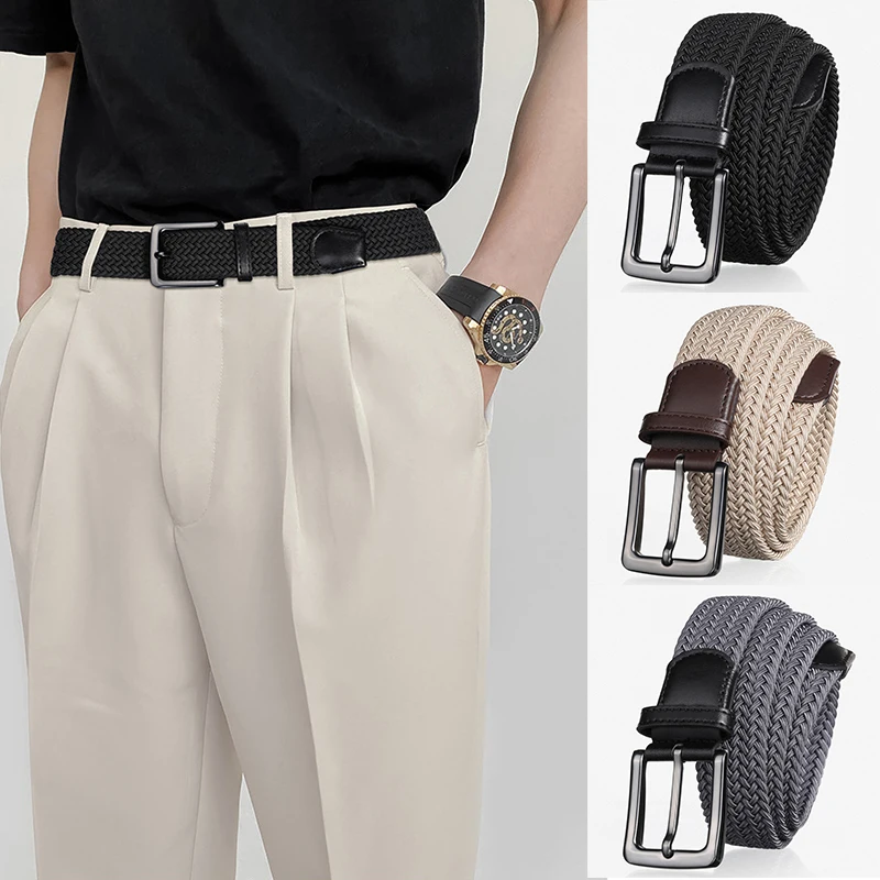 Man\'s Elastic Belt Fashion Canvas Casual Stretch Braided Working Belt Elastic for Pants Jeans Trouser High Quality Male Straps