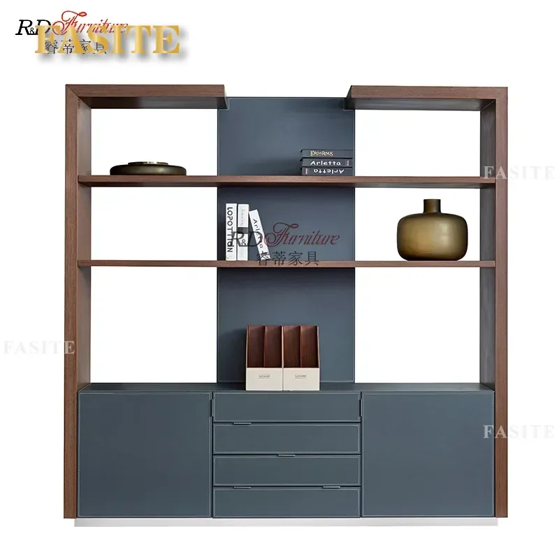 For Modern Simple Leather Art File Cabinet Office Floor Storage Locker Living Room Wine Display Background Furniture