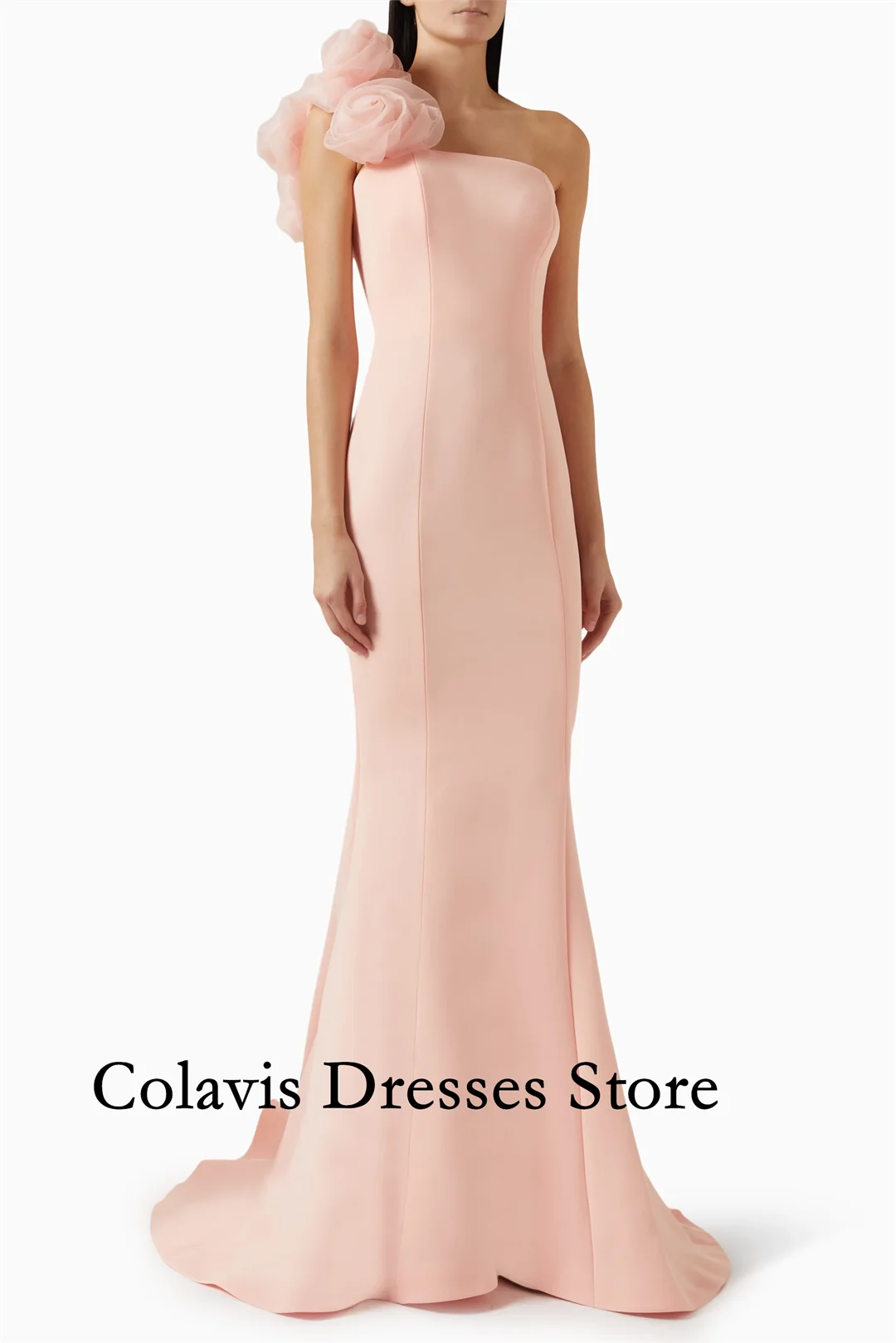 

2025 Индивидуальное платье с одним цветком на плечо, розовое креповое платье русалки для выпускного вечера, вечернее платье, женские вечерние платья, вечернее платье
