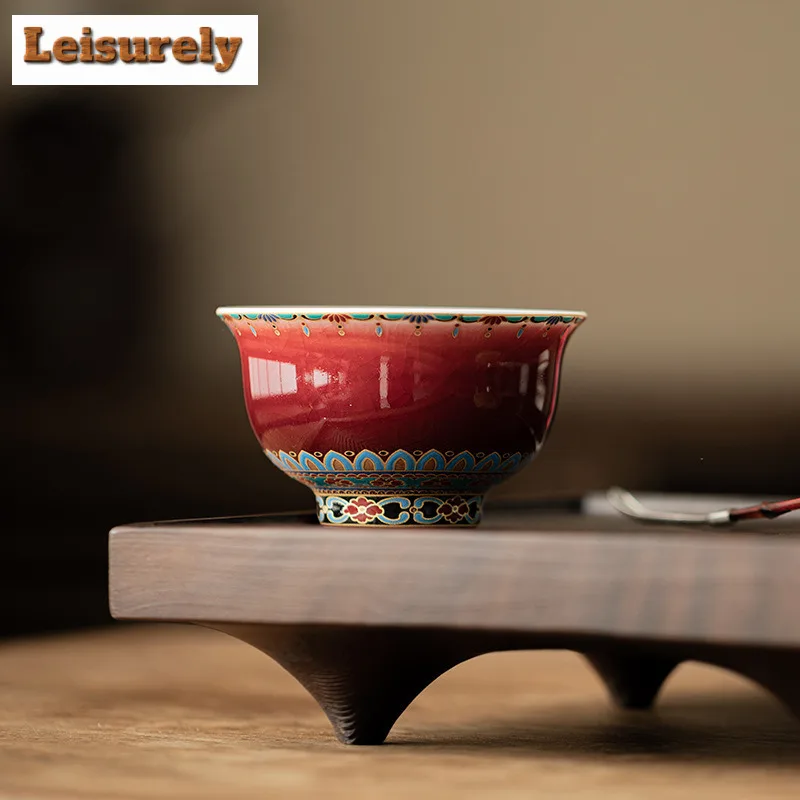 85ml Chinese Lang Red Glaze Dunhuang Teacup Retro Tea Bowl Tea Cup Set Tea-tasting Fragrance Cup Chazhan Master Cups For Tea