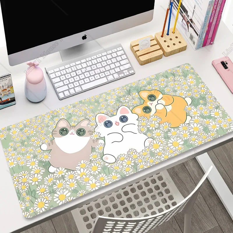 Pink Cat Gaming Mousepad 90x40 cm Keyboard Mat Anime XL Mouse Pad Gamer Cartoon Deskmat Pc Accessories Kawaii Cute Mouse Pad