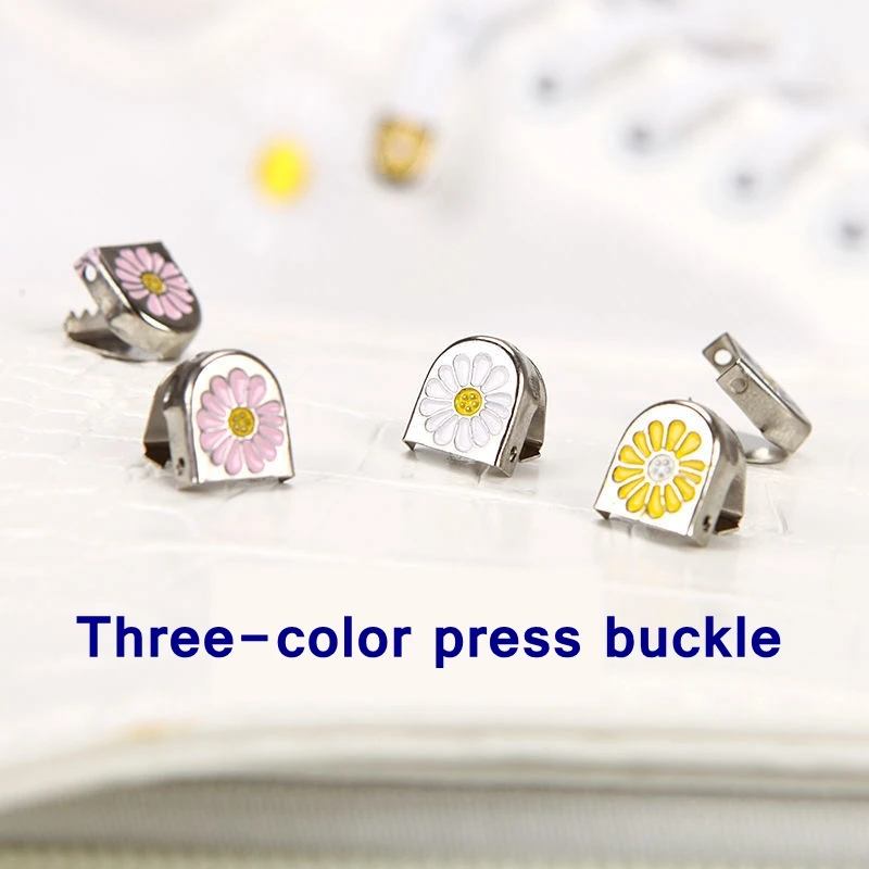 4pcs/set Daisy push button Shoelace Buckle Diamond Metal Push button shoes Lock Buckle For Flats Shoelace lock DIY Sneaker Kits