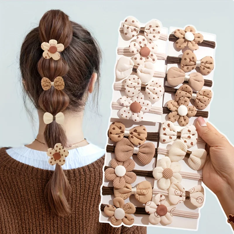 

10pcs Smiling Face & Butterfly Flower Hair Ties, High-Elasticity Seamless Bands for Ponytails, Sports, Gym, All Hair Types