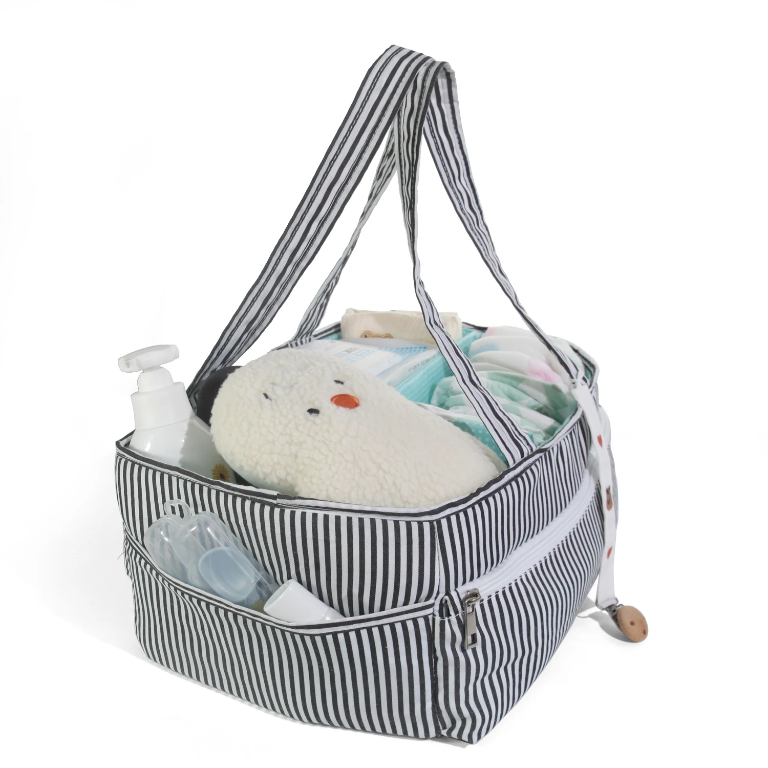 Baby diaper Bag - Large capacity portable organizer partition diaper basket, baby bath basket diaper and wipes storage tote bag