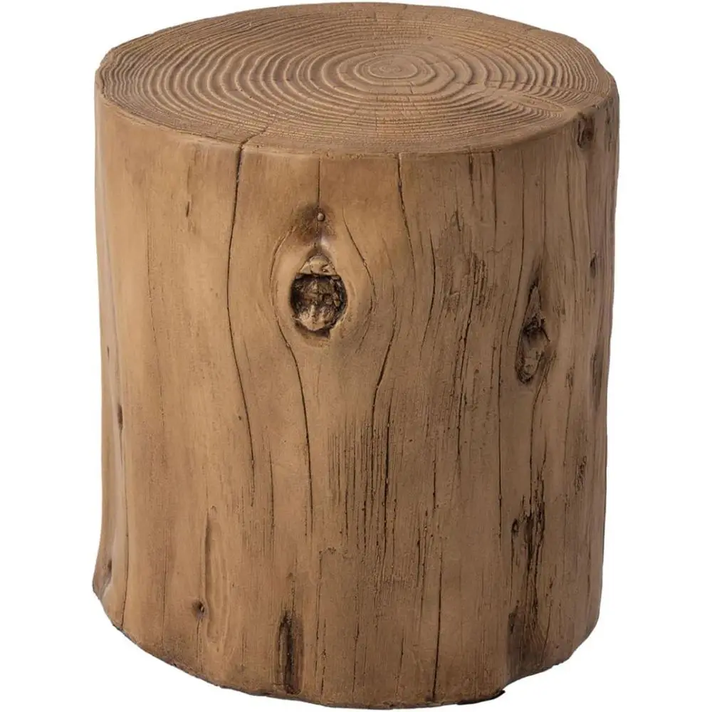 

Wooden Stump-Inspired Side Table, Concrete Accent Table, Outdoor Patio Furniture, Round Drum Plant Stand, Light Brown Ottoman Al