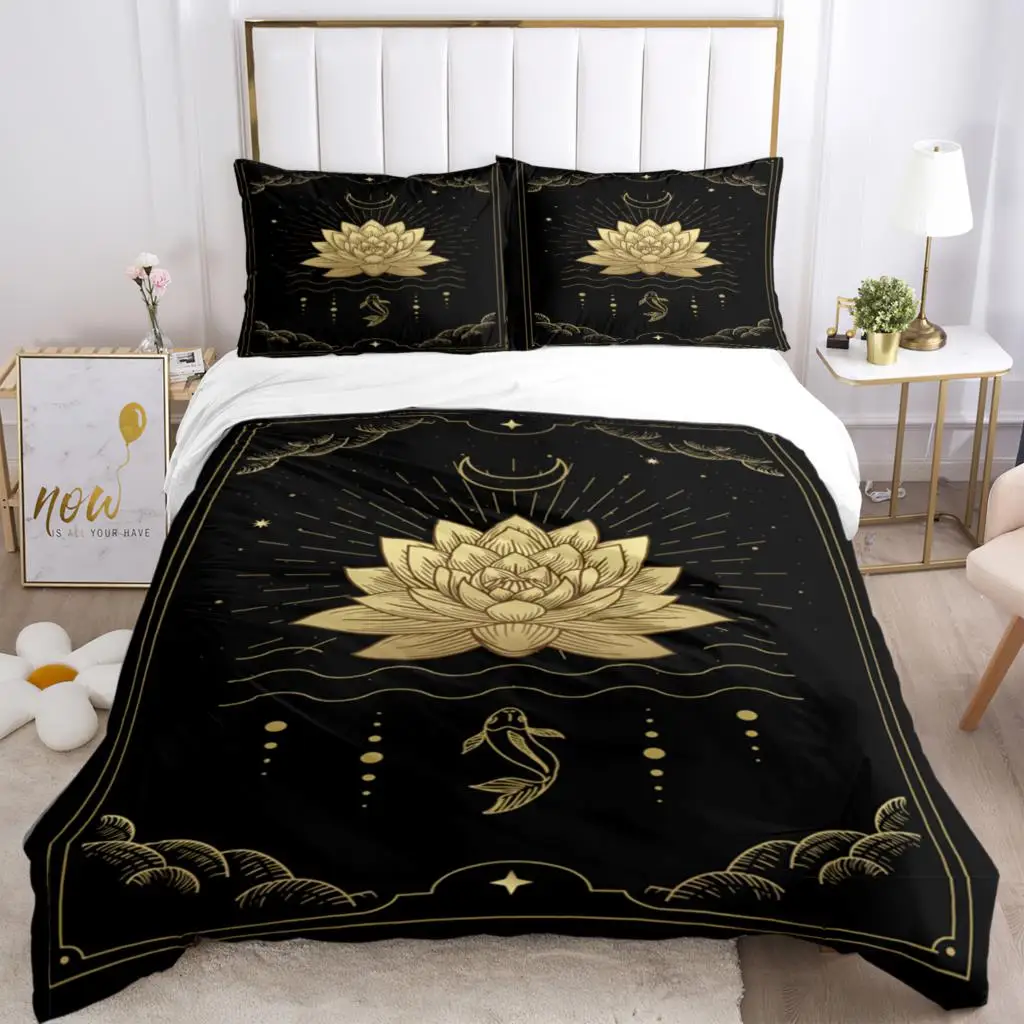 

Magic Astrology Esoteric Gold Print Three Piece Set Fashion Bedding Article Children Or Adults For Beds Quilt Covers Pillowcases