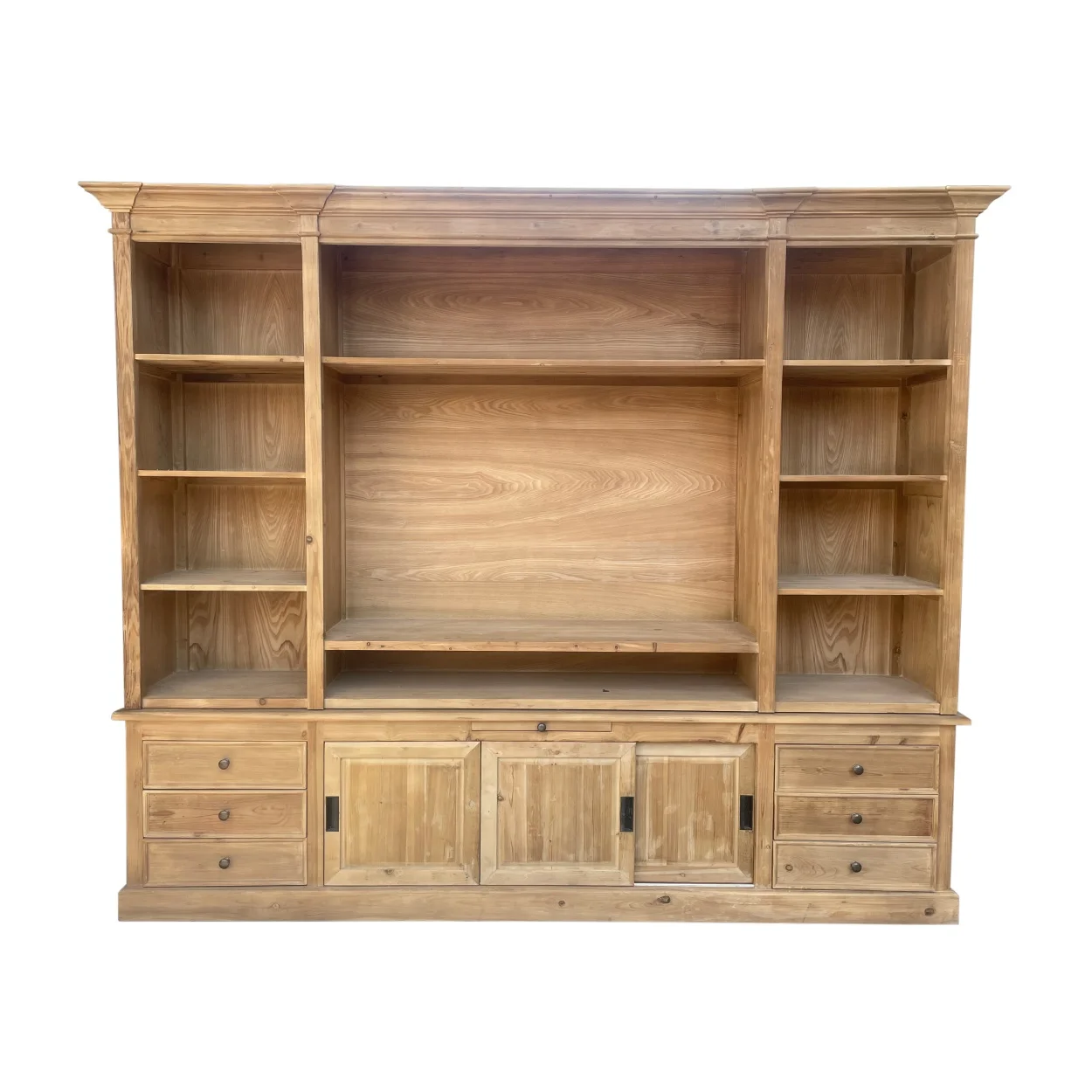 

# French Country Style Reclaimed Wood Home Bookcase Large Rustic Storage Cabinet with TV Space