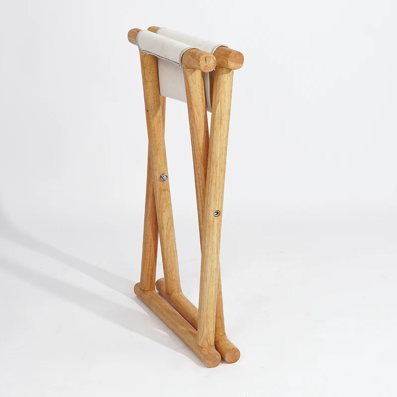 Minimalist Folding Leather Stool Portable Wooden Chair Compact Shoe Bench Small Ottoman for Home