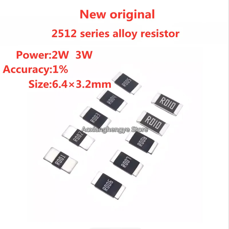 20PCS 2512 series alloy resistor 2W 3W 0.01R0.02R0.03R0.05R0.1R0.2R0.3R0.4R 10MR 1% Precision current detection resistor