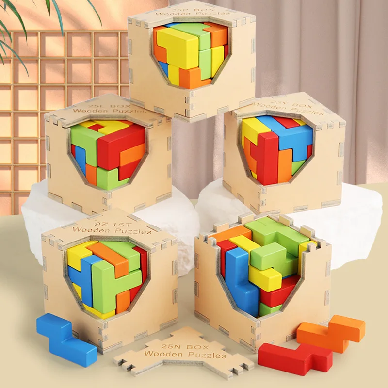 Children 3D Wooden Building Block Box Assembling Toy Adults Relieve Stress Educational Game Building Block Montessori Toy Gifts