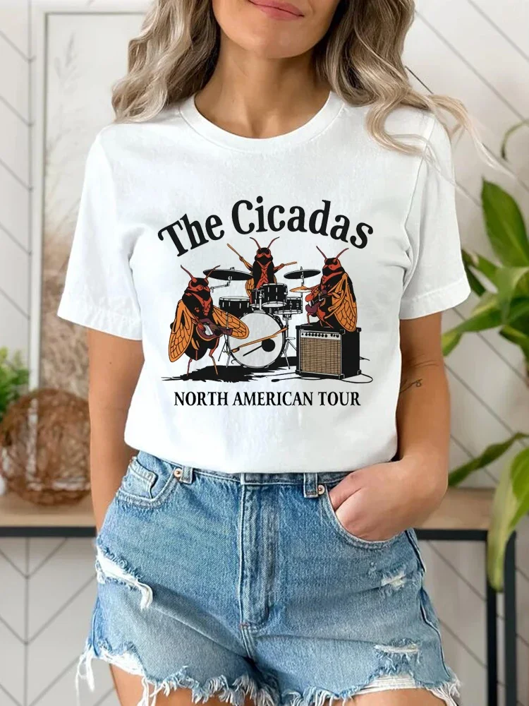 Retro Fun The Cicadas North American Tour T-Shirt Fashion Cartoon Print T-Shirt New Casual Women's Summer Top Short Sleeve.