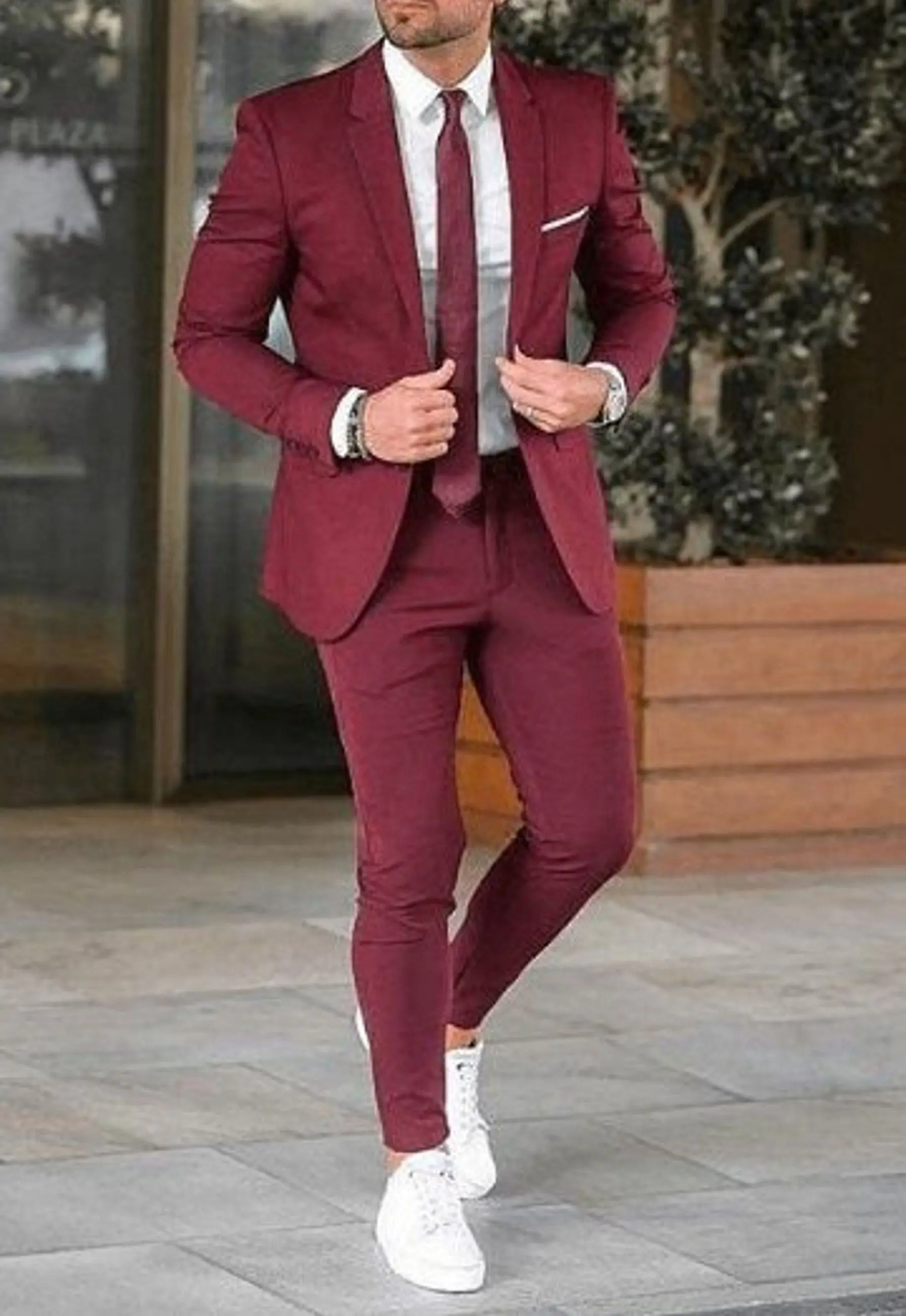 

Formal Burgundy Notch Lapel Blazer Sets Wedding Tuxedo For Men Fashion Custom Slim Suits 2-Piece Jacket+Pants Terno Masculino