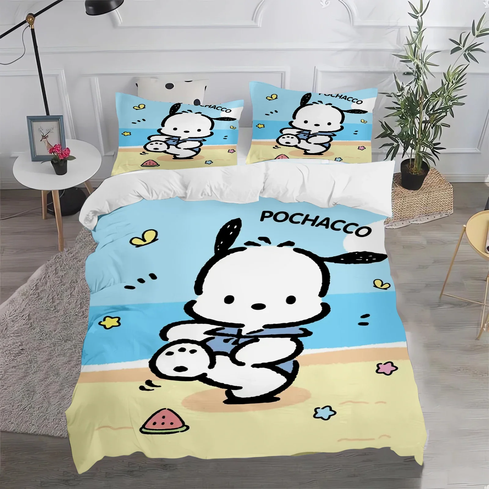 Pochacco Sanrio Quilt Cover, Cartoon, Puppy, Anime, Duvet Printed Comforter, 100% Polyester Bedding, Twin Size, Children Gift