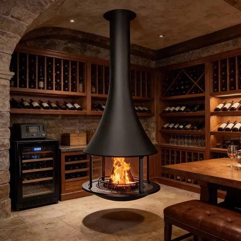OEM/ODM Livingroom Island Atomization Standalone Fireplaces 1200mm Suspenden Hanging Fireplace With 1300/1500mm Table