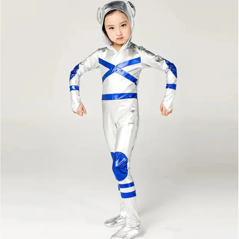 Kostium astronauty dla dzieci Alien Cosplay srebrny kombinezon sceniczny chłopcy pajacyki dziewczęta nowoczesny kostium taneczny grupa strój na Halloween OI