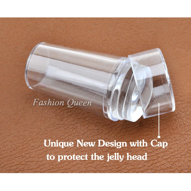 2023 Unique New Design Pure Clear Jelly Silicone Nail Art Stamper Scraper with Cap Transparent 2.8cm Nail Stamp Stamping Tools