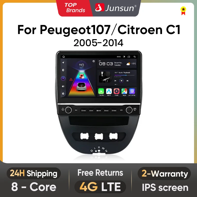 Junsun PX9 For Peugeot107 2005-2014 Citroen C1 2005-2014 Car Radio Multimedia Navigation 2din Android  Autoradio CarPlay Stereo