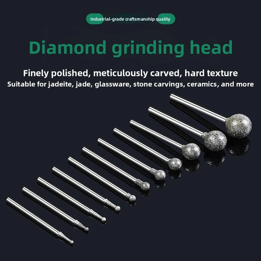 F Type Electroplated Diamond Burr Spherical Grinding Head 3mm Shank for Jade Stone Carving Marking Peeling Polishing