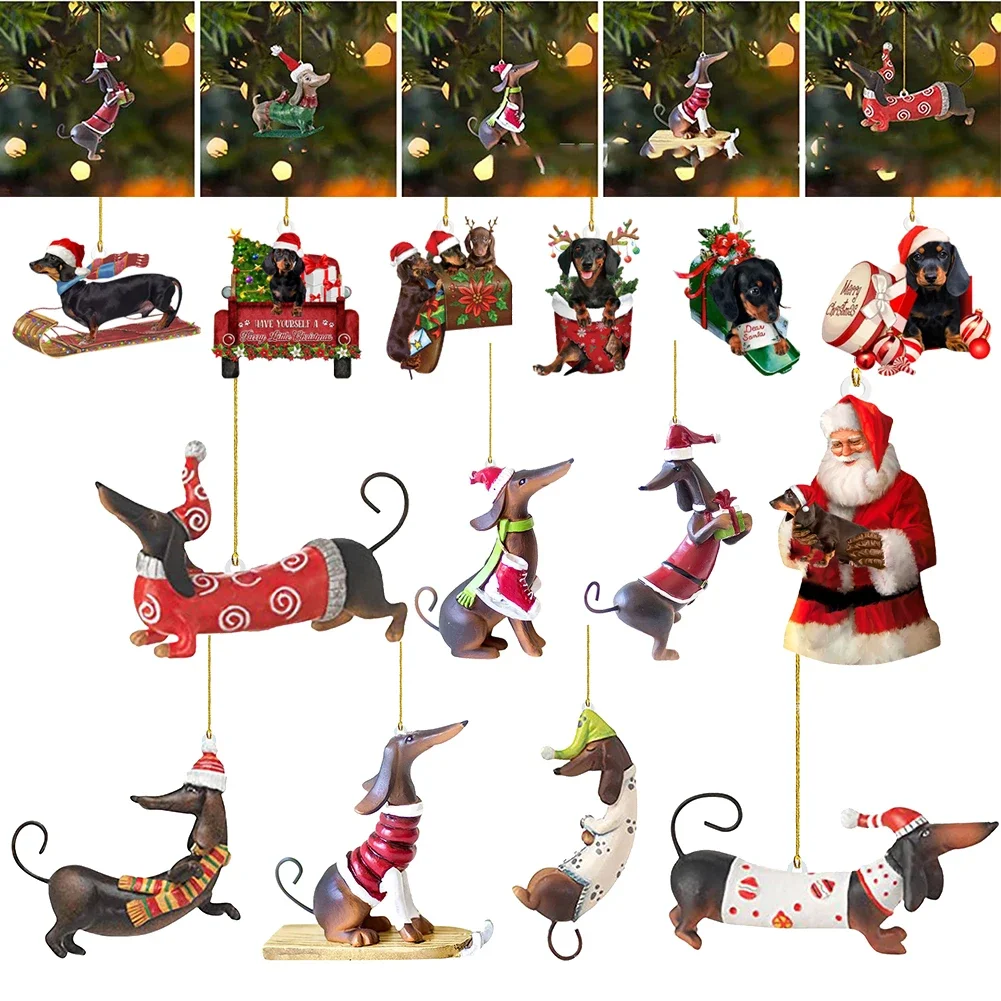 Christmas Tree Ornament Funny Dachshund Dog Pendant Decorative Xmas Tree Hanging Ornament New Year Holiday Party Supplies