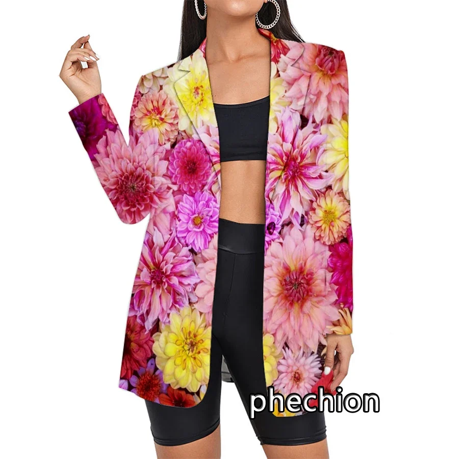 Imagem -05 - Phechion Nova Moda Feminina Flor 3d Impresso Blazer Casual Jaqueta Cabolsa Oversized Streetwear Roupas C01