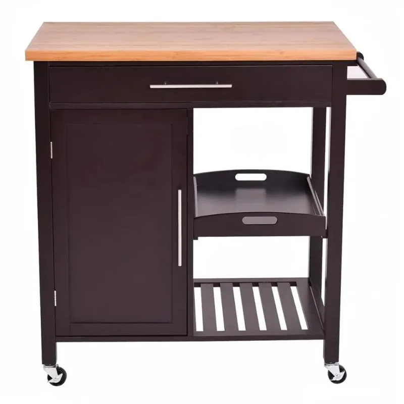 L32''*W19.5''*H35'' Kitchen Furniture Utility Rolling Storage Island Serving Cart with Wheels Drawer and Shelves