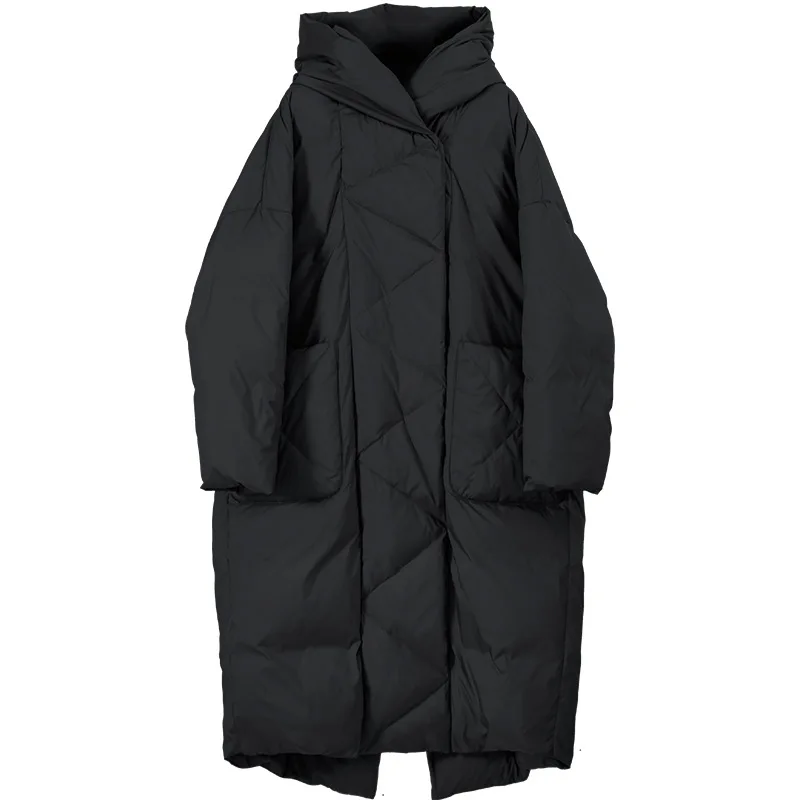 Women's Autumn Winter Top Coat Down Jacket White Duck Down Hooded Slit Large Retro Comfortable Loose Casual Soft Niche Versatile