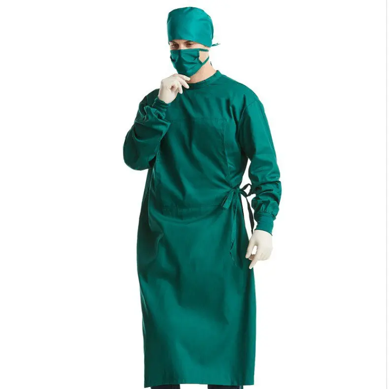 Reusable Green 100% Cotton Polyester Surgical Gown Breathable Workwear Surgeons Doctors Hospital Theatre Application Uniforms