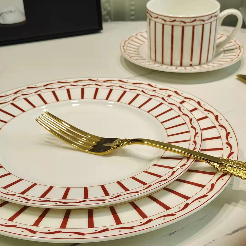 Stripe Pattern Ceramic Tableware Set, Mug and Saucer, Classic Style, Tea and Coffee Container, Business Use, Ideal Souvenir