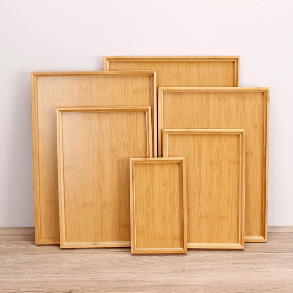 صينية تقديم مستطيلة أدوات المائدة صينية طعام للمطبخ حفلة الشاي بار الخيزران وصينية خشبية لتناول الطعام الشواء #4