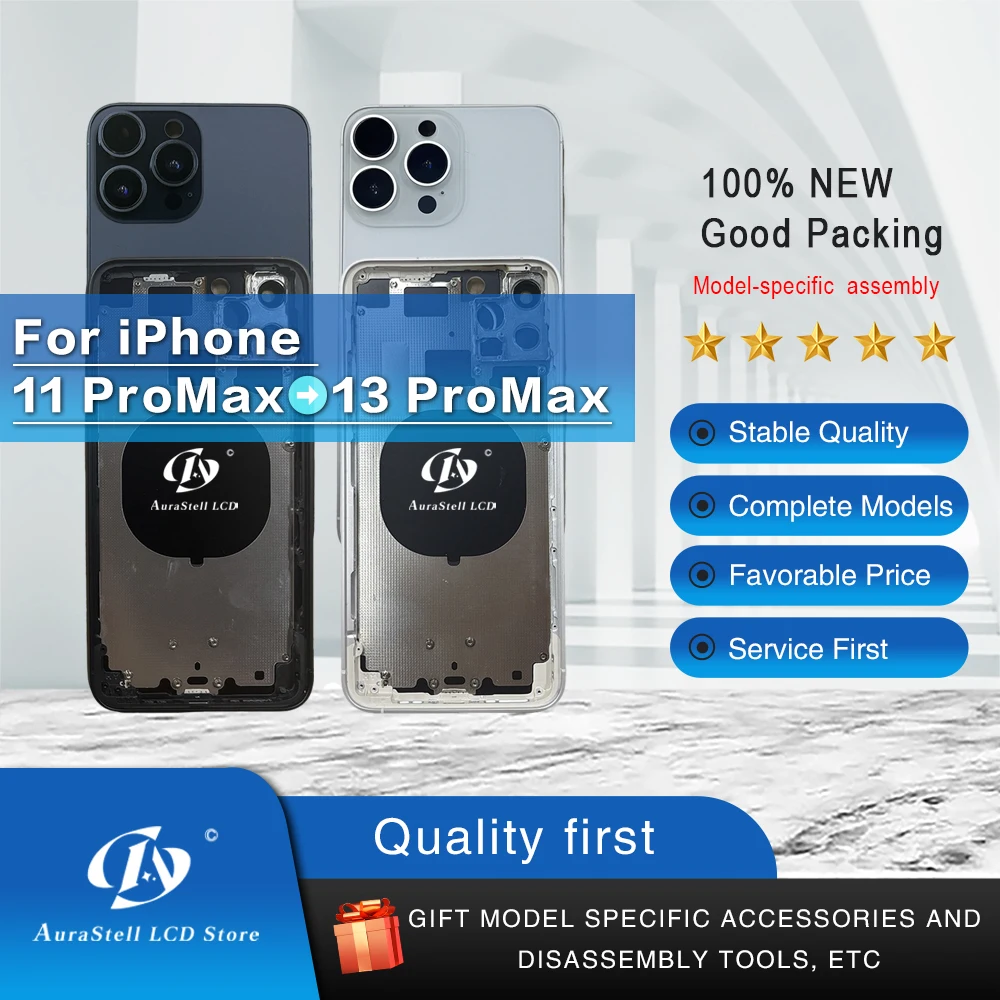 toggle-type-diy-replacement-for-iphone-11-promax-to-13-promax-rear-back-glass-battery-cover-housing-middle-frame-sim-tray-lcd