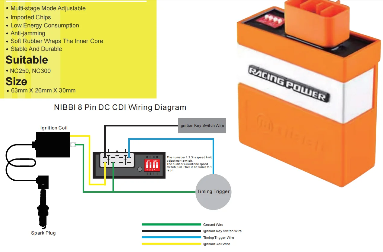 NIBBI CDI Box Ignition Coil CDI Racing for ZhongShen NC250 NC300 Engine D9RIV Iridium Spark Plugs Set Off-road Motorcycles Parts