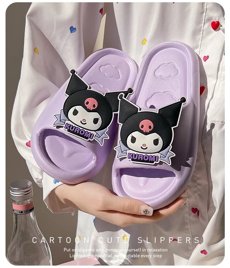 Sanrio Kuromi Cartoon Damen-Wolkenpantoffeln, Atmungsaktive Rutschfeste Innen-/Außenpantoffeln mit Niedlichem Kawaii-Design – Detail 8