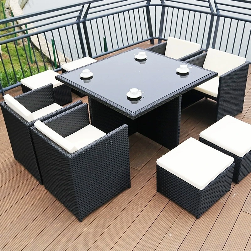 Outdoor table and chair villa courtyard garden leisure rattan chair set combination waterproof and sunscreen