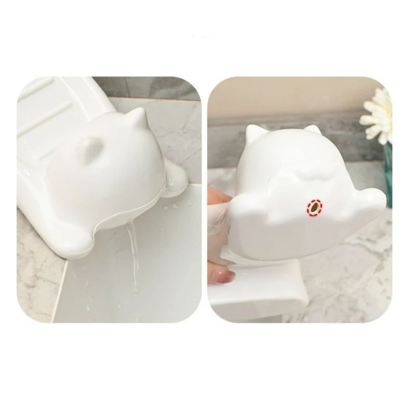 1Pc Cute Stretching Cat Soap Dish, Plastic Drainable Soap Holder, Bathroom Kitchen Countertop Storage Organizer