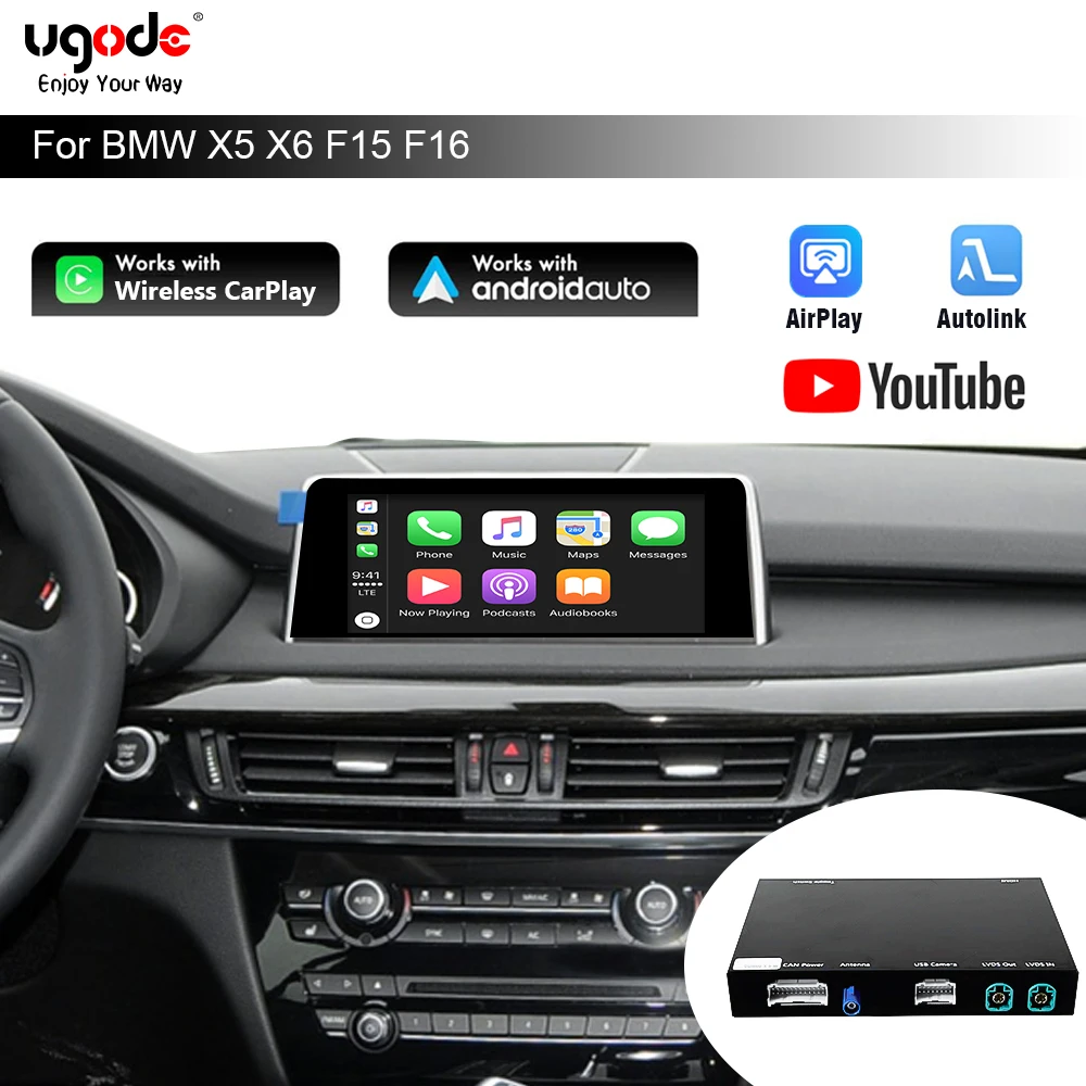 Ugode Wireless CarPlay Android Auto Decoder Box Retrofit Kit Keep OEM Control MirrorLink AirPlay for BMW X5 X6 F15 F16 NBT EVO