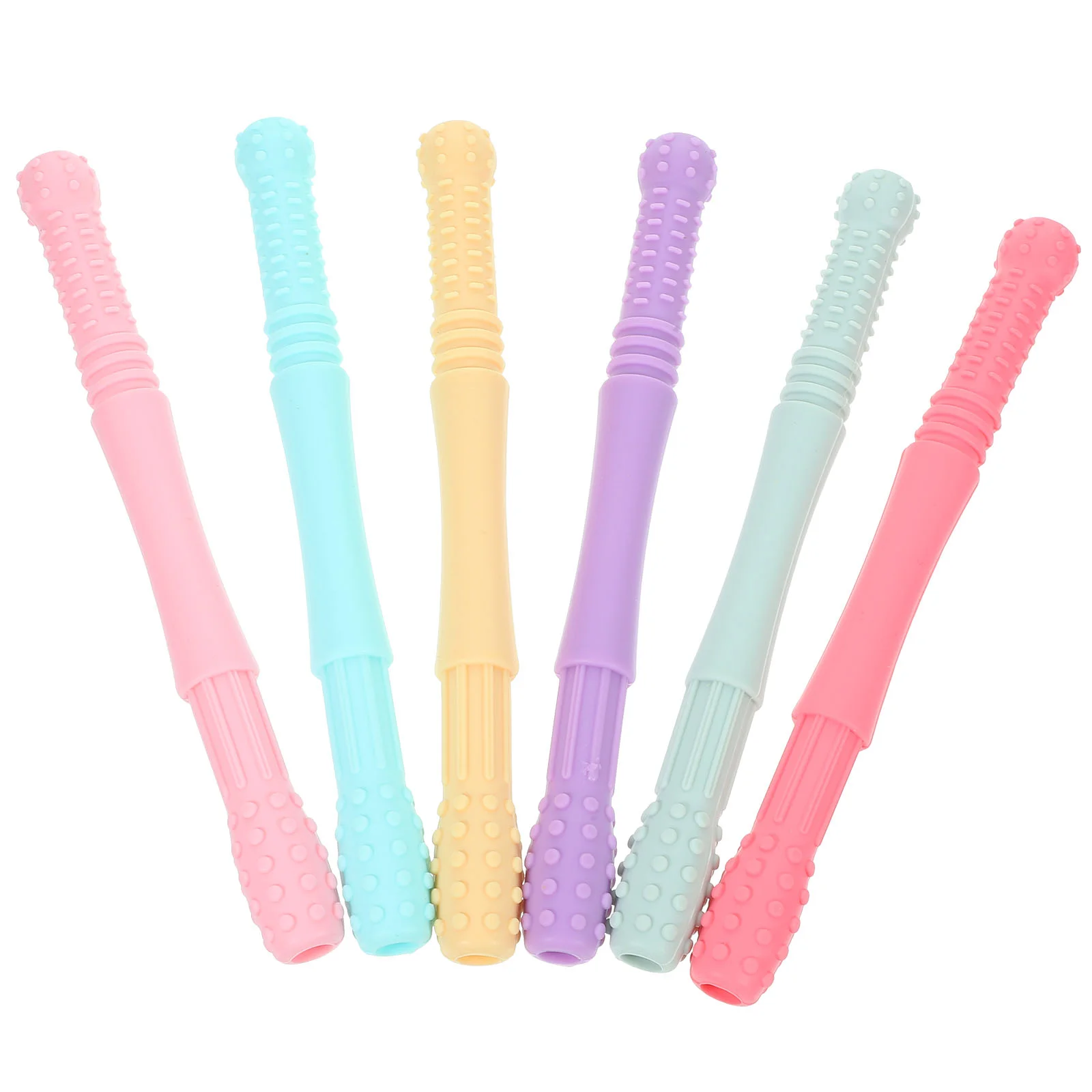 

6 Pcs Baby Teething Stick Toys for Newborns Infant Straw Aids Silica Gel Hollow Tube Products Cyan Teether