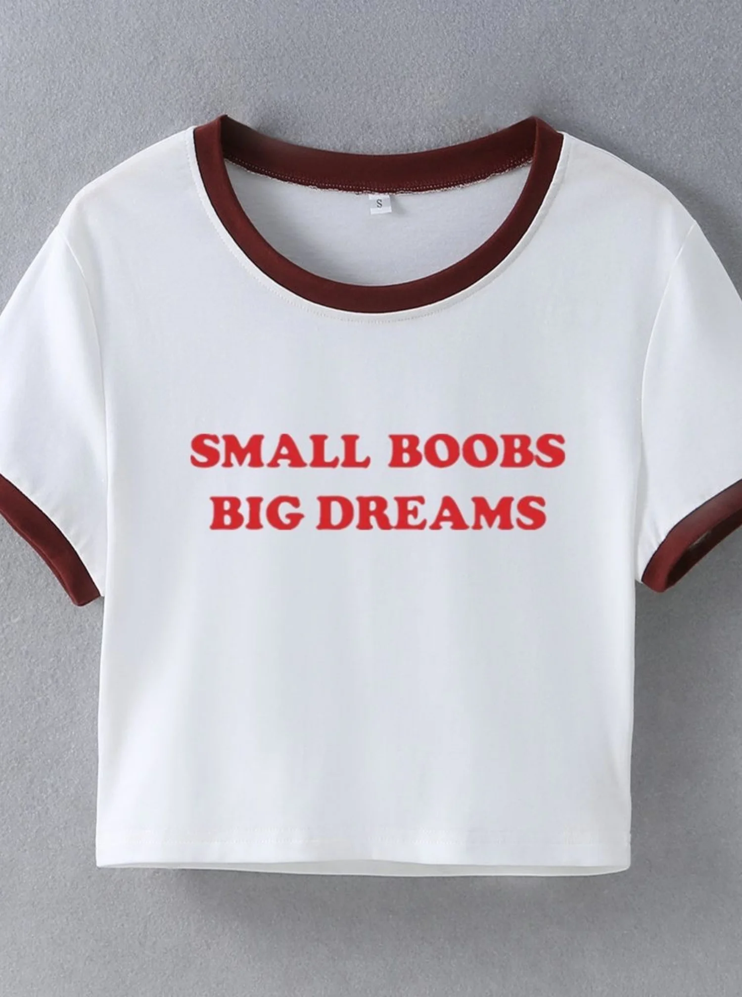 الثدي الصغيرة أحلام كبيرة مضحك الكلمات قائلا المرأة المحاصيل القمم موضة المحملة السببية Laides الإناث قصيرة الأكمام س الرقبة تي شيرت #2