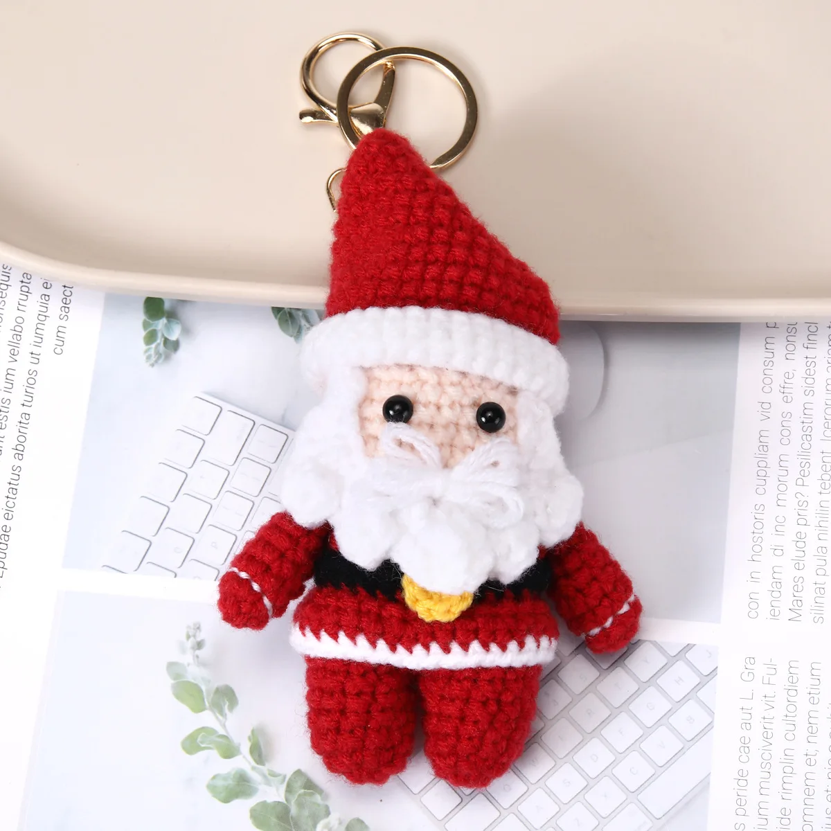 Handmade Croche Christmas Car Keychain Bulk Santa Claus Snowman Hanging Ornament,Festive Bag Charms Pendant for Holiday Gifts