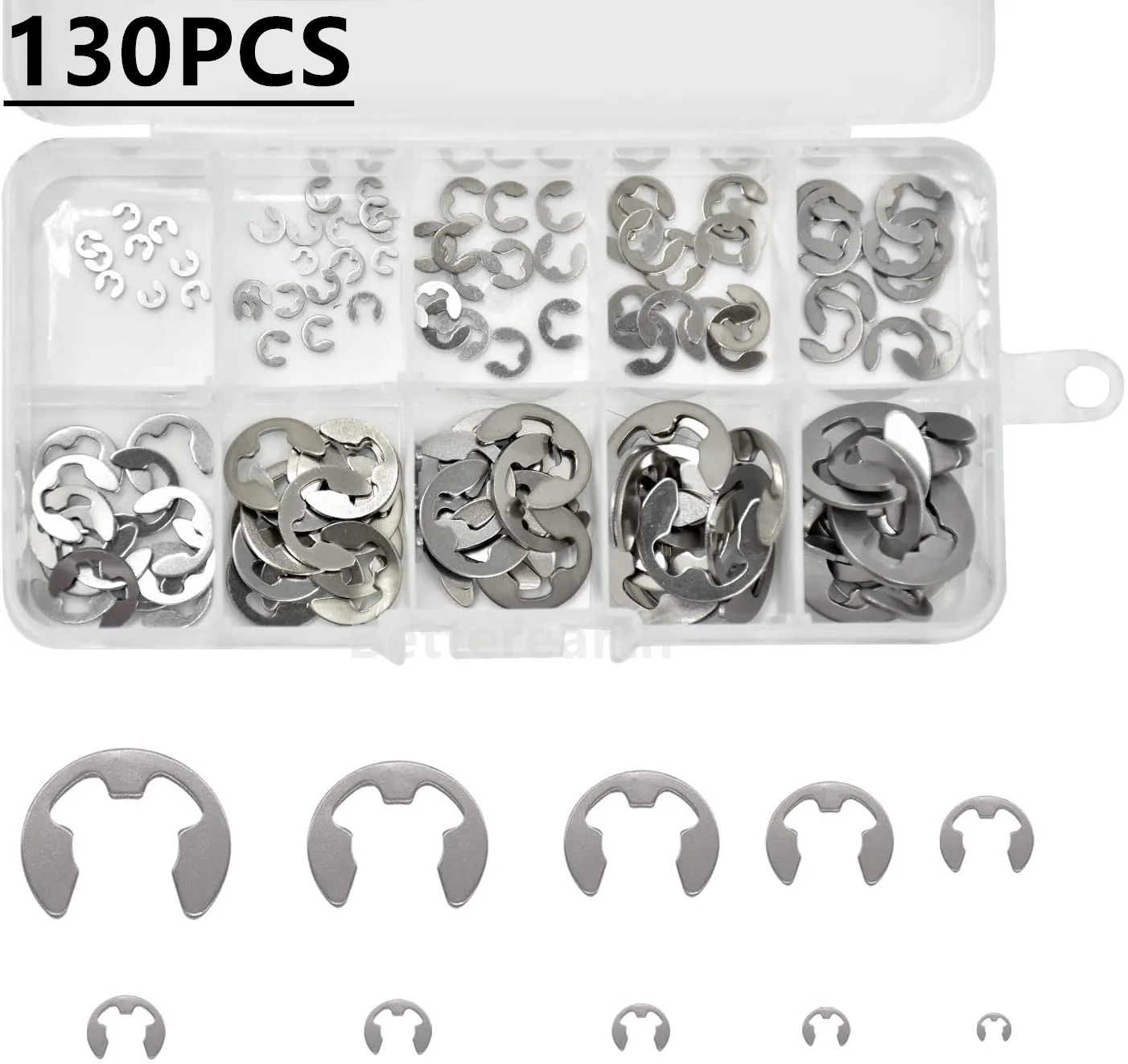 130 pz 304 In Acciaio Inox 1.5mm-10mm Albero C Tipo Circlip Esterno Cuscinetto di Fissaggio Clip di Scatto Anello Rondella Assortimento Kit