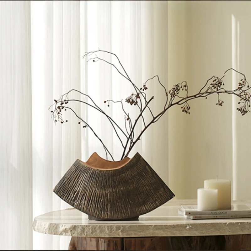 WabiSabi Wind Ceramic Vase Flower Vase Art Display Set New Chinese Style Sample Room Entrance for Dry Flower Arrangement