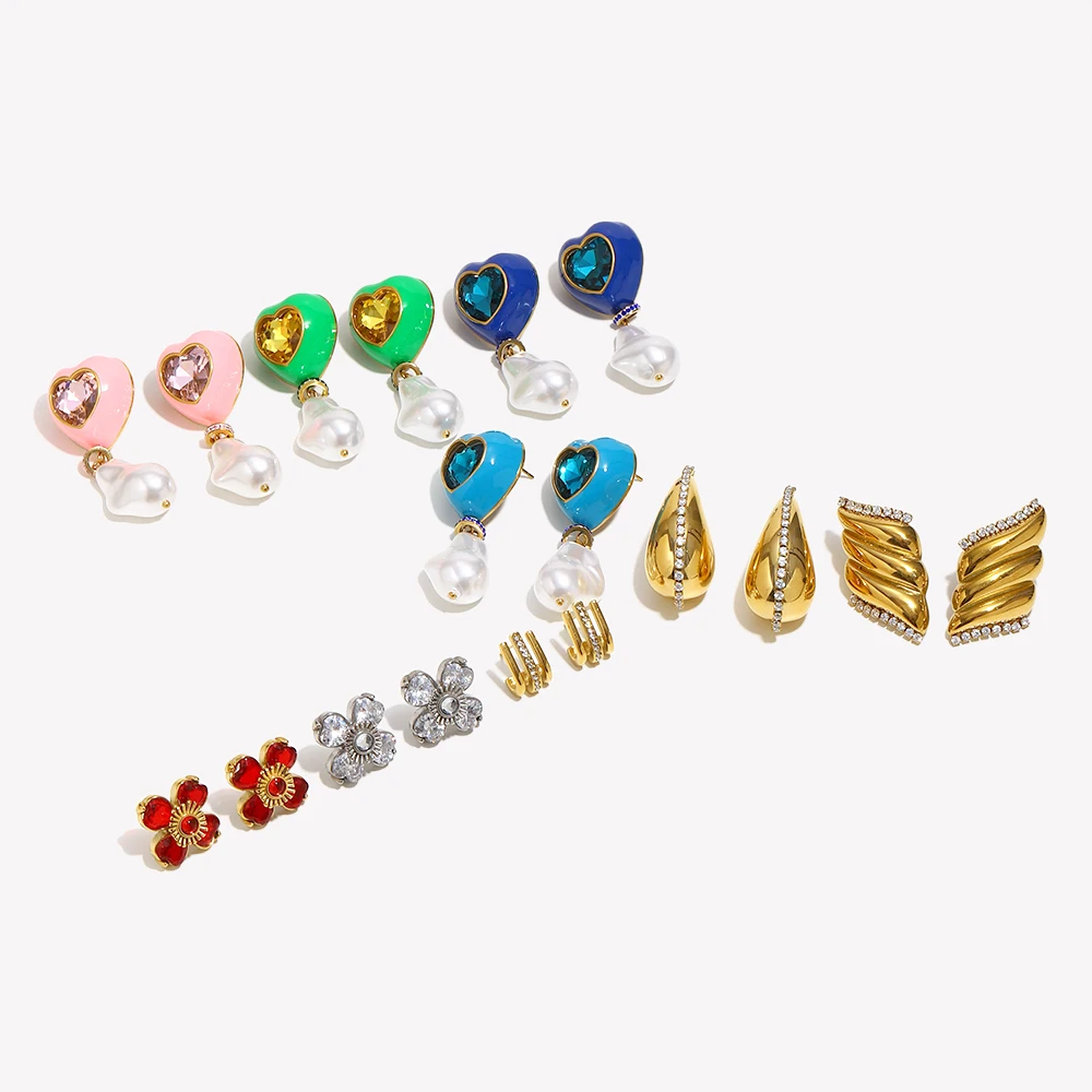 E.B.belle Minimalist Style Rhinestone Round Earring Stainless Steel 18k Gold Plated Easy Matching Women Jewelry Hypoallergenic
