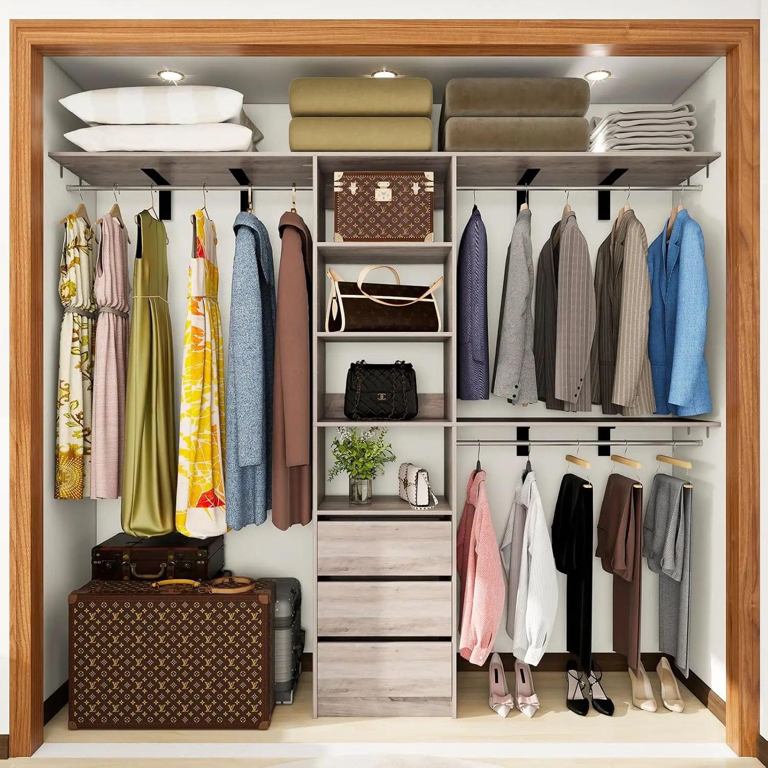 Closet System, 5Ft-8Ft Closet Organizer System With Wooden Drawers Storage,96