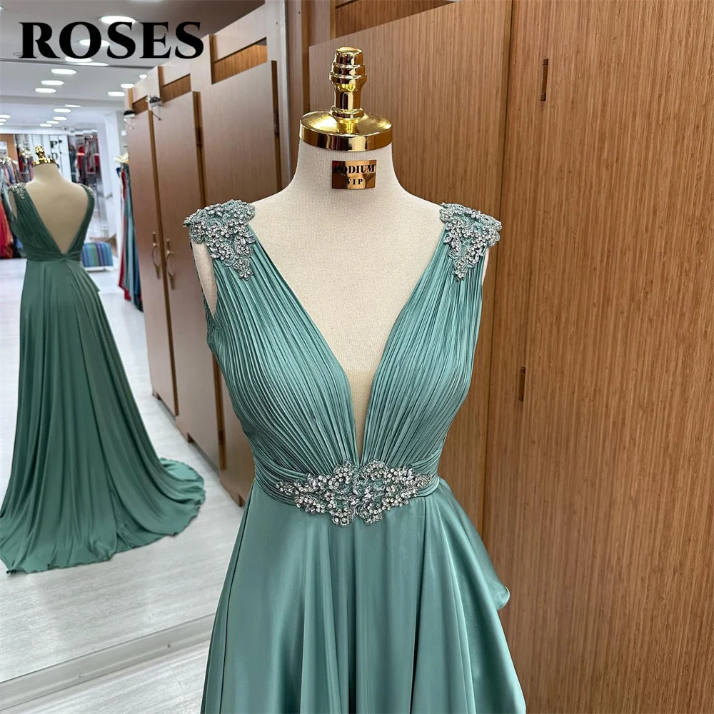 ROSES-Robe de Soirée de Mariage en Mousseline Douce, Tenue Élégante et Sexy à Paillettes et Col en V pour Occasions Spéciales