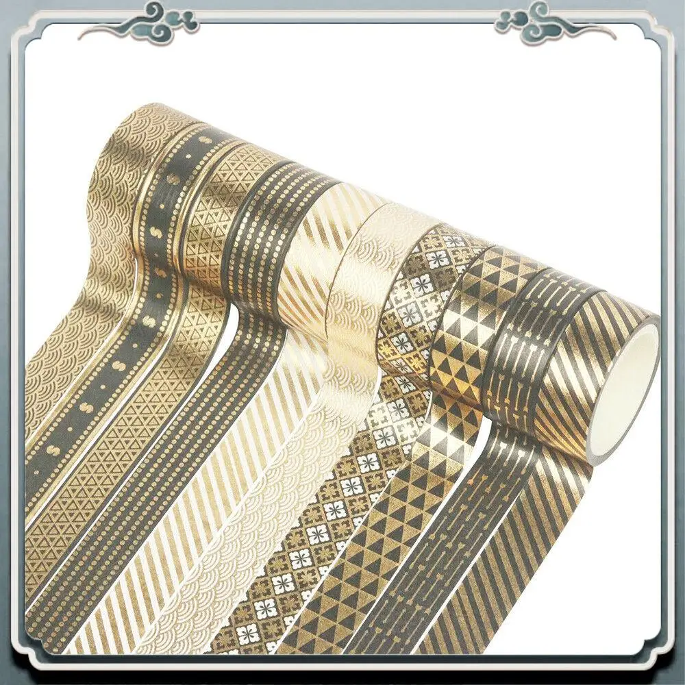 

Premium 10 Rolls Black Gold Foil Washi Tape Set Paper Scrapbooking Adhesive Masking DIY